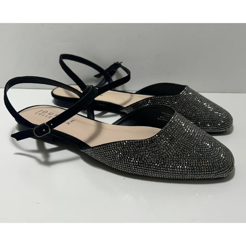 Journee Collection Black Rhinestone Slingback Flats